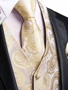 Bộ vest nam dự tiệc, dạ hội, in họa tiết paisley vàng, kèm cà vạt, khăn quàng cổ và khuy cài. - Rượu sâm banh - Xem 4