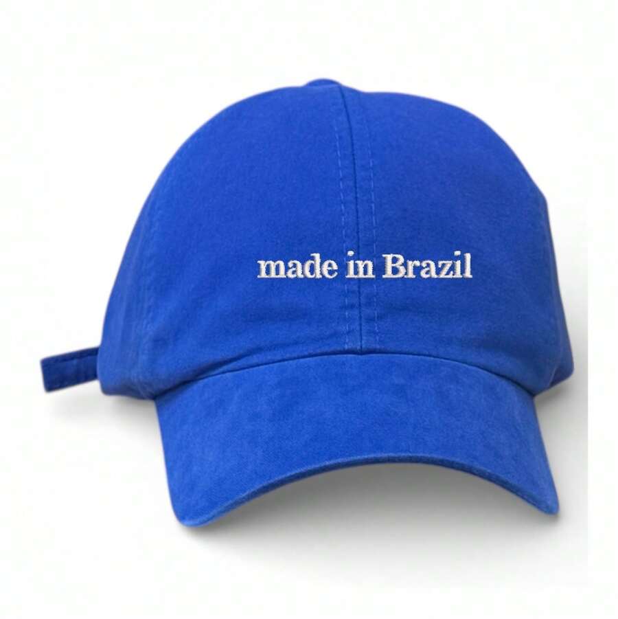 Unisex Dad Hat In 100% Cotton Twill With Curved Brim, Custom Made In Brazil - Blue Embroidery White - View 1