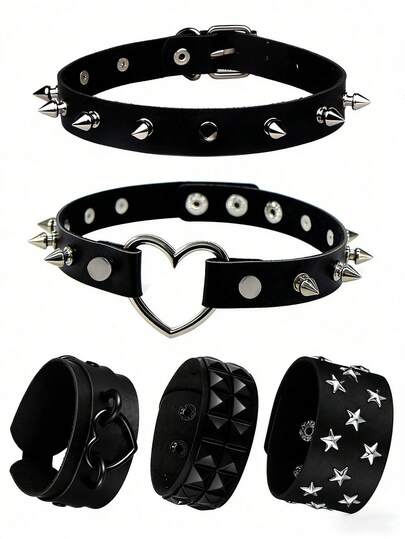 Punk Gothic Bracelet Spike Rivet Cuff Bangle Metal Studded Wristband Necklace Adjustable