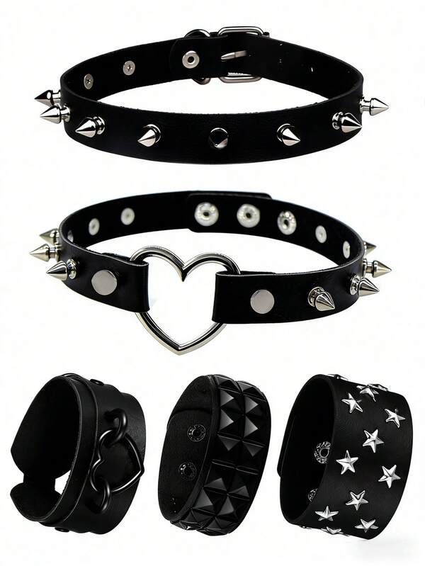 Pulsera punk gótica, brazalete de pico y remache, brazalete de metal con tachuelas, collar ajustable