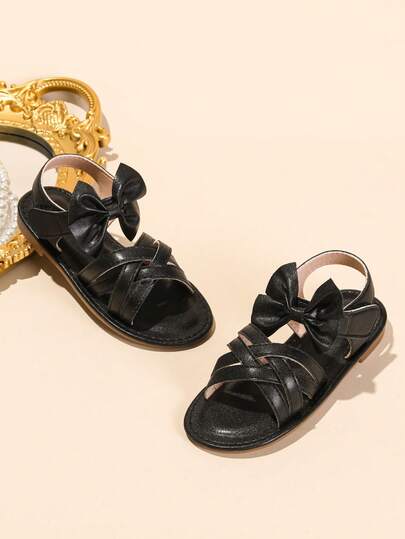 Princess Style Children's Bowknot Sandals, Classic Woven Roman Design, Versatile , Suitable For Princess Dresses And Casual Outfits