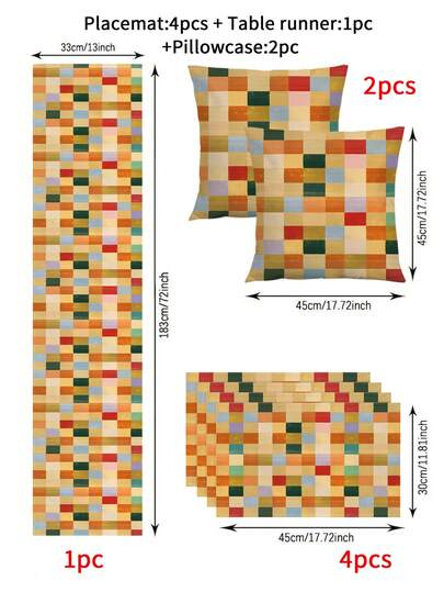 1/4/5/6/7pcs Vintage Design Home Decor Set, Living Room/Bedroom/Dining Room Decor, Faux Linen Material, Multi-Size Options, Dining Table Decor, Fireplace Mantel Scarf, Placemats, Coasters, Home Decoration