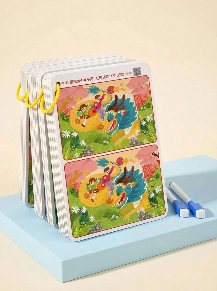 32页/教育蒙特梭利玩具专注力训练寻找不同智力开发思维训练大豆油墨印刷可重复使用的魔法练习册玩具绘画书可擦除寻找不同练习专注力和观察力开学季礼物 - 彩色 - 查看 1