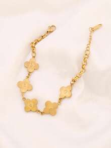 1件装不锈钢四叶草吊坠手链，女士时尚18K镀金优雅幸运草链手链首饰 - 手鍊 - 查看 3