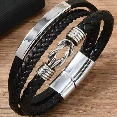 Vintage Faux Leather Braided Pendant Bracelet - An Ideal Gift For Fathers, Boyfriends And Husbands On Holidays