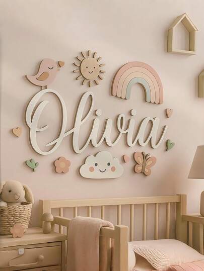 1pc Custom Wooden Name Plate, Width 4-48 Inches, Customizable Font Color, 3D Stereoscopic Effect, Minimalist, Fashionable, Cute, Bohemian Style, Room Decor, Custom Wooden Letters, Custom Wooden Signs, Wedding Letter Decor, Custom Letter Wall Decor, Custom Party Decor, Suitable For Home Decor, Wall Decor, Bedroom, Living Room, Party, Wedding Decoration