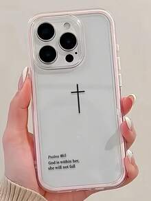 标语 1 件装粉色边框透明极简镜头保护防摔防撞十字架圣经经文图案手机壳，可个性化定制，兼容 16 Pro Max、17/16/15/14 Plus、13/12/11、Air - 彩色 - 查看 3
