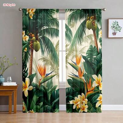 2 pièces/set Rideaux décoratifs d'art moderne à fleurs de printemps, rideaux semi-transparents pour salon, chambre à coucher, décoration de la maison