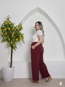 Duna Plus Size Wide-Leg Pants - 酒紅色 - 查看 2