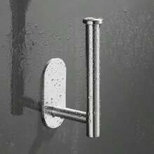 1pc Stainless Steel Wall-Mounted Toilet Paper Holder, Drill-Free Bathroom Kitchen Storage Rack - Multicolor - View 5