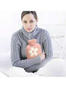 One 500L/1000L Pink Thickened Winter Four-Leaf Clover Plush Hot Water Bag, Cold And Hot Embroidered Water Bag - Hot Water Bottle - View 1