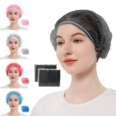 200pcs/Pack Disposable Pleated Caps - Pleated Caps, Extra Large Rectangular Caps For Dust Protection, Breathable, Suitable For Makeup, Eyebrow Microblading, Tattoo, Shower Caps, Elastic Bath Caps, Waterproof Hair Salon Caps, Hair Treatment Caps, Hotel Hair Caps, Multiple Options