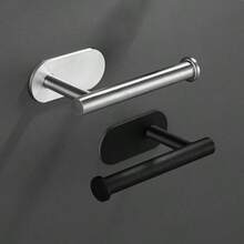 1pc Stainless Steel Wall-Mounted Toilet Paper Holder, Drill-Free Bathroom Kitchen Storage Rack - Multicolor - View 6