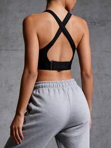Runway Rest Women Sports Bra Crop Top Yoga Vest Front Zipper Adjustable Strap Shockproof Fitness Athletic Bralette Women Push Up Lingerie - Black - View 2