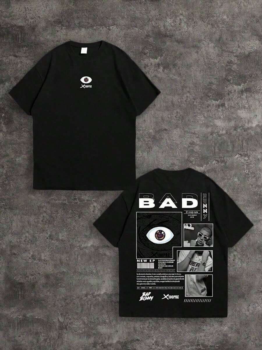 Y2K Tops, Bad Tee Bunny Rabbit Logo Cartoon Crew Graphic Oversized Tee, Streetwear, Vintage, Hip Hop Cute Rebel, Aesthetic, Baggy, Free Shipping - 黑色 3 - 查看 1