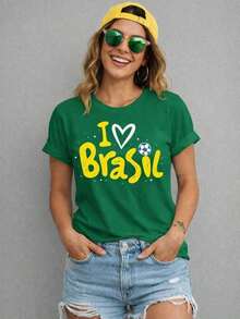 Women's T-Shirt/Blouse World Cup Brazil I LOVE BRAZIL Brazilian National Team 100% Cotton Unisex Soccer Printed - 綠色 - 查看 1