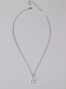 Retro Gothic Punk Style Rhinestone Star Necklace, Unisex - Silver - View 2