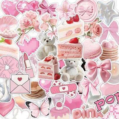 330pcs Pink Cute Stickers Cartoon Girl Heart Simple Graffiti Decoration Hand Luggage Flat Stickers