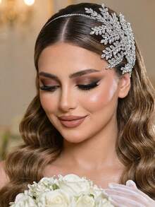 1pc Luxury Rhinestone Bridal Headband, Suitable For Weddings, Parties, Galas, And Holiday Events - Silver - View 7