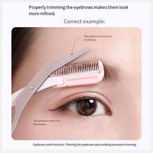 1 Piece Mini Eyebrow Trimmer, Stainless Steel Material, With Comb, Makeup Tool, Small Scissors - Black - View 2