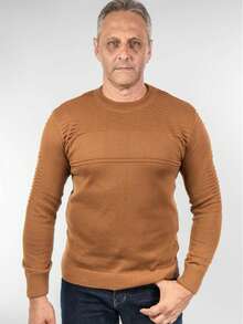 Men's Textured Knit Sweater With Round Neck And Long Sleeves - Old Money Men's Clothing - Winter, Work, Casual, Party - Rumani - Xem 7