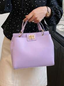 Fashionable Minimalist Solid Color Shoulder Crossbody Square Handbag For Women - Purple - View 5
