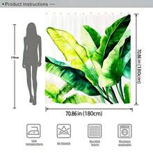 Tenda da doccia in stile acquerello con foglie di banana, foglie di palma tropicali verdi su sfondo bianco, tenda da doccia impermeabile in poliestere con ganci, decorazione da bagno bohémien tropicale per la casa, accessorio da bagno in stile vacanza estiva - Verde smeraldo - Visualizzare 3