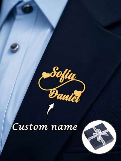 1 pieza Broche con símbolo del infinito personalizable de 2 piezas, broche con forma de corazón de acero inoxidable con nombre romántico, regalo personalizado, regalo para el novio, broche con nombre, broche para padrino, regalo de cumpleaños, regalo del Ramadán, Día de la Madre, Día del Padre, joyería de boda