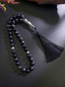 奢华黑色玻璃珠念珠，配银线，33颗珠子，手持式，中东风格，合金银流苏装饰，理想礼物 - 彩色 - 查看 8