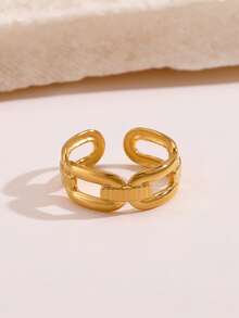 1pc 18K Gold Plated Stainless Steel Fashionable Geometric Open Ring, Suitable For Women's Daily Wear - Gold - View 4