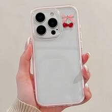 1 chiếc ốp lưng điện thoại gọng hồng trong suốt, thiết kế tối giản, chống rơi vỡ, chống va đập, họa tiết nơ hồng đỏ và quả anh đào kiểu Anh, cá nhân hóa cho iPhone 16 Pro Max, 17/16/15/14 Plus/13/12/11, Air - Nhiều màu - Xem 3