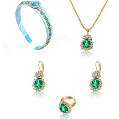 Bộ phụ kiện trang phục 5 món dành cho nữ - Băng đô, vòng cổ, bông tai, nhẫn, thích hợp cho hóa trang công chúa Ả Rập, Halloween, tiệc sinh nhật (Xanh lá cây)