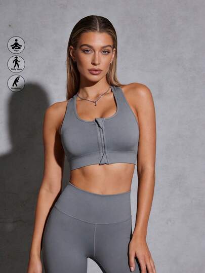  Runway Rest 1pc Zippered Seamless Sports Bra With Removable Pads