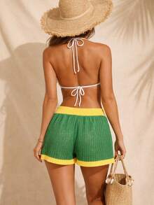 Knitted Beach Cover-Up Shorts With Cutouts, Brazil, World Cup, Holiday, Travel, Summer, Beach, Vacation - 綠色 - 查看 3