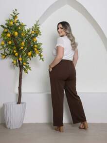 Duna Plus Size Wide-Leg Pants - 深棕色 - 查看 2