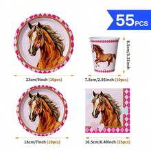 Juego desechable de platos, servilletas y vasos con diseño de corazón y caballo, adecuado para 10 invitados, platos de papel desechables para fiestas, bodas, picnics - Estilo 1 - Ver 8