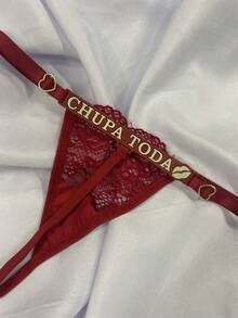 Neon Thong Panties With A Glow-In-The-Dark Slogan. - Rojo - Ver 4