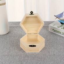 1pc Hexagonal Wooden Storage Box, Wooden Jewelry Box, Desktop Organizer, Ring & Necklace Storage, Portable Jewelry Box - Yellow - View 5