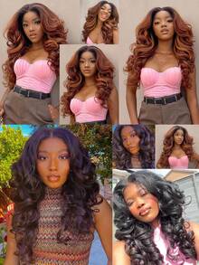 Tóc giả Latisha 13*6 HD Synthetic Lace Front Wigs kiểu xoăn, đã tỉa sẵn, có mái, dành cho nữ, điểm nhấn là tóc con, dài 24 inch. - Nhiều màu - Xem 10