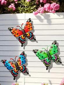 1 pieza/3 piezas Decoración de pared de mariposa 3D vibrante de metal, decoración de arte de hierro, adecuada para jardín, patio, sala de estar, dormitorio, patio, balcón, arte de cerca al aire libre, regalo para amigos y familiares - A - Ver 4