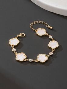 1件装奢华优雅水钻镶嵌甜美幸运白四叶草手链（女士款） - 白色 - 查看 2