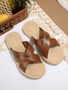 新款交叉绑带平底凉鞋，时尚优雅，适合海滩和日常穿着，百搭女士凉鞋 - 摩卡棕 - 查看 3