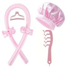 6件/5件/4件装 Mcbki 睡眠美发造型工具套装，无需加热的卷发棒+睡眠帽+Z字梳，丝质睡眠帽，弹性睡眠帽，女士护发，长发造型工具，DIY 懒人卷发，打造自然波浪和蓬松卷发，适合过夜使用，旅行必备，奢华护发礼品 - 彩色 - 查看 31