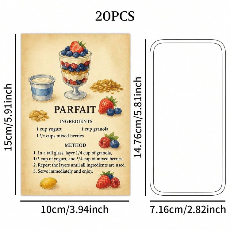 Bộ 20 tấm thiệp trang trí tường theo chủ đề công thức làm bánh, hướng dẫn và minh họa cách làm bánh Banoffee Pie, Cupcake, Matcha Roll, v.v., bưu thiệp bánh kiểu retro dùng để trang trí nhà hàng cổ điển, làm sổ lưu niệm, nhật ký, quà tặng, quà lưu niệm tiệc tùng, kích thước 4*6 inch. - A - Xem 3