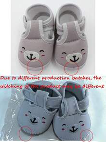 1双新生儿男女宝宝卡通熊刺绣防滑柔软可爱学步鞋 - 灰色 - 查看 5