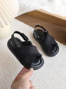 Girls' Woven Criss-Cross Sandals, New Summer Soft Non-Slip Breathable Beach Shoes, Toddler & Little Kids Casual Shoes - Black - View 6