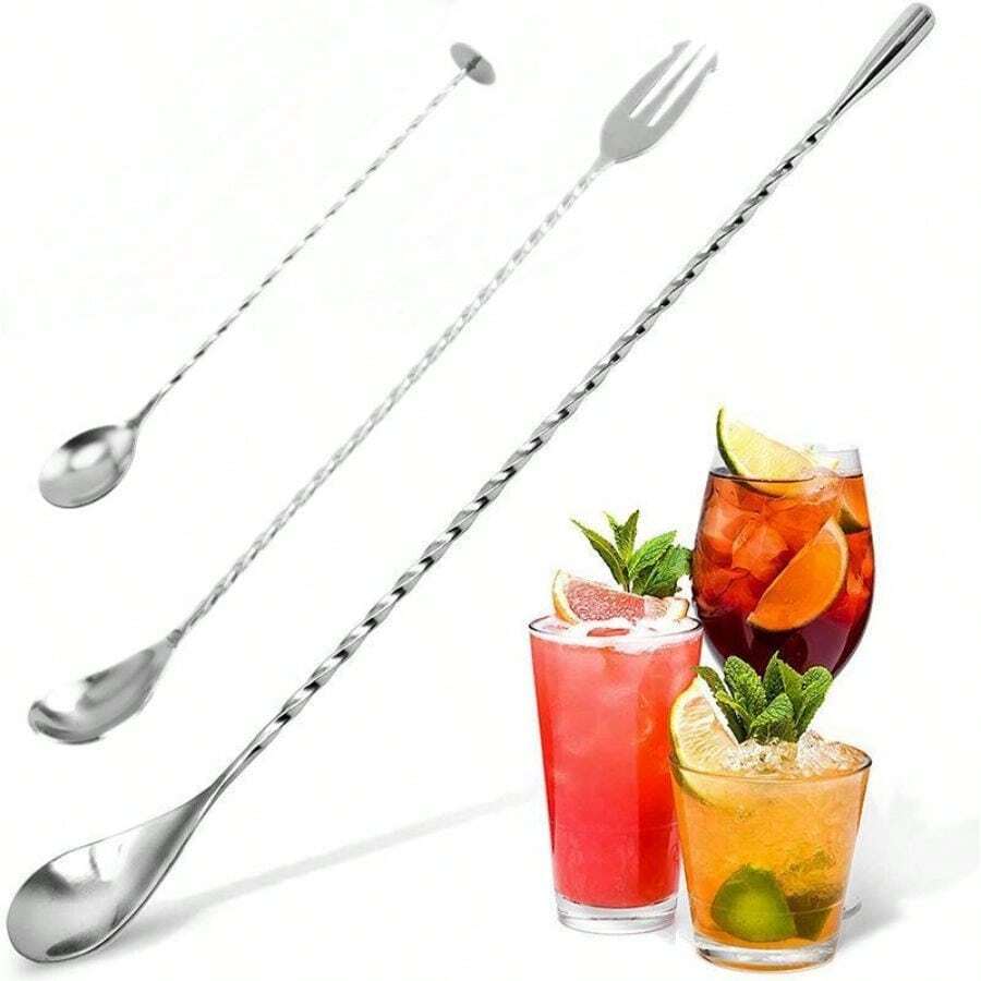 1 pieza Cuchara de bar de acero inoxidable 18/8 para bartenders, cuchara de bar larga y corta para mezclar bebidas, té de burbujas y agitador para mezclar bebidas, para exteriores y campamento