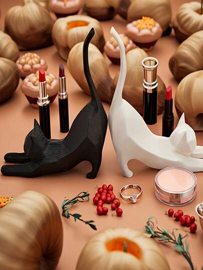 Soporte de exhibición de joyería de plástico blanco y negro con textura de pata de gato impresa en 3D, estilo minimalista, portaanillos, adecuado para boda, fiesta de cumpleaños, oficina, amantes de los gatos, decoración de escritorio para coleccionistas