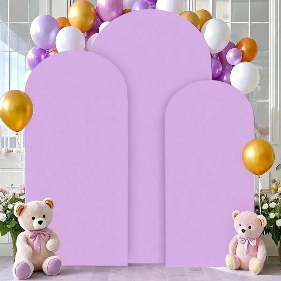 5ft, 6ft, 6.6ft, 7.2ft Beige Wedding Arch Drape Cover, Elastic Sides Fit Arch Frame, Suitable For Birthday Party Wedding Arch Decor (Arch Frame Not Included, Fabric Background Only) - Purple - View 1