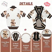 Cartoon Dog & Cat Print Cardigan Sweater, Autumn/Winter Cute Bear & Pet Dog/Cat Full Print Sweater Cardigan For Small/Medium Pets - Baby Blue - View 12